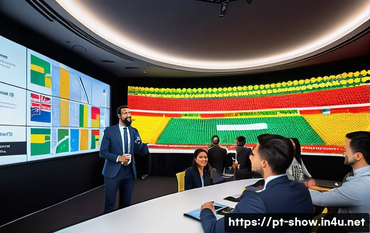 공연 기획서 성공적으로 발표하기 - A professional event presenter standing confidently on stage in a modern conference room, engaging a...