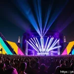 공연기획사의 프로젝트 관리 방법 - A vibrant electronic music festival scene at night in S&atilde;o Paulo, Brazil, featuring a large crowd of ...